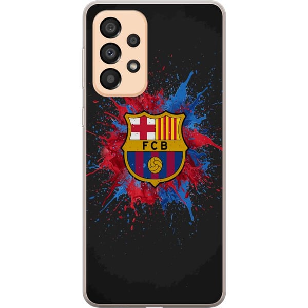 Yhteensopiva Puhelinkuori Samsung Galaxy A33 5G Barcelona Splash Art, jossa on FC Barcelonan tunnus sinisenä ja punaisena – täydellinen jalkapallofan