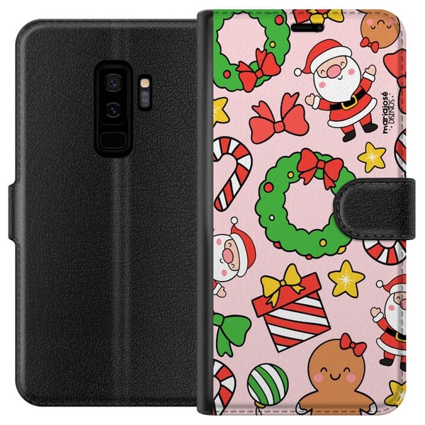 Yhteensopiva Lompakkokotelo Samsung Galaxy S9+ Värikäs joulukuvio, jossa on tonttuja, makeisia, seppeleitä, paketteja ja hauskoja yksityiskohtia, täy Yhteensopiva Lompakkokotelo Samsung Galaxy S9+ Värikäs joulukuvio, jossa on tonttuja, makeisia, seppeleitä, paketteja ja hauskoja yksityiskohtia, täy