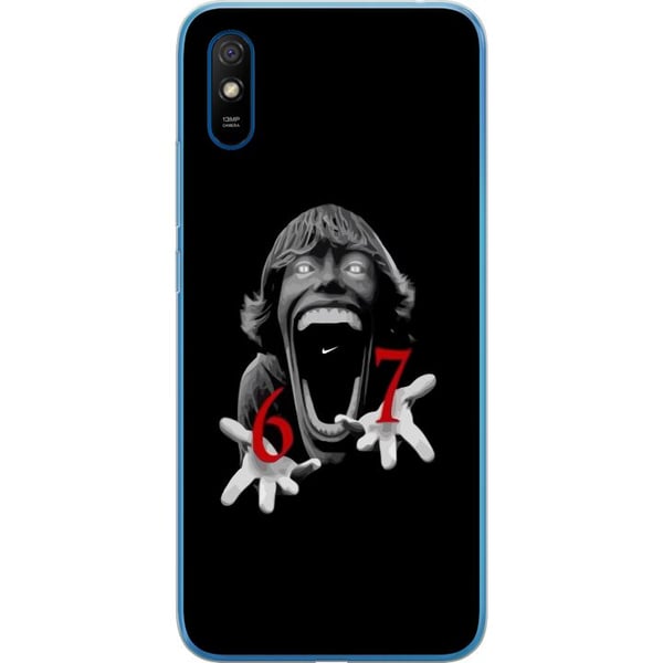 Kompatibel Mobilcover til Xiaomi Redmi 9A 67-meme-gyseransigt sort og rødt – gyserinspireret viralt 6–7-design med stærk kontrast og ikonisk udtryk