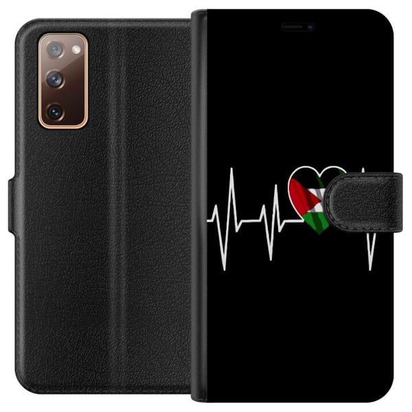Kompatibelt Plånboksfodral till Samsung Galaxy S20 FE Palestina hjärta med EKG linje flaggfärger svart röd vit grön stark symbol för kärlek och frihe