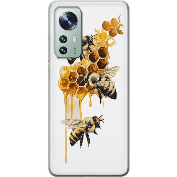 Yhteensopiva Puhelinkuori Xiaomi 12 Mehiläisiä ja hunajakennoja kullanhohtoisissa sävyissä, luonnon inspiroima design lämpimällä sävyllä ja kesäisell