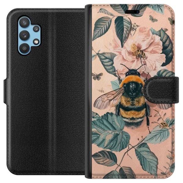Kompatibelt Plånboksfodral till Samsung Galaxy A32 5G Humla på blomma i pastelltoner vacker naturinspirerad design som förmedlar lugn energi och harm