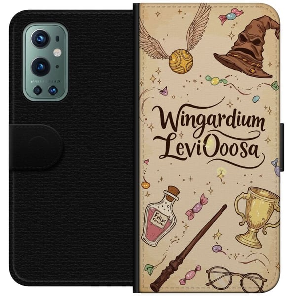 Kompatibelt Lommeboketui til OnePlus 9 Pro Harry Potter Wingardium Leviosa-illustrasjon – magisk Harry Potter-tema med tryllestav, Snitch og hatt