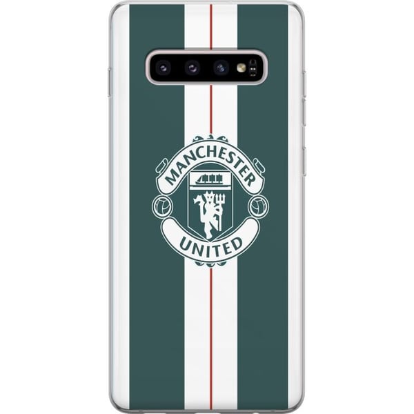 Kompatibelt Mobildeksel til Samsung Galaxy S10+ Manchester United logo våpenskjold fotball klubb Premier League Red Devils plakat retro hvit grønn de
