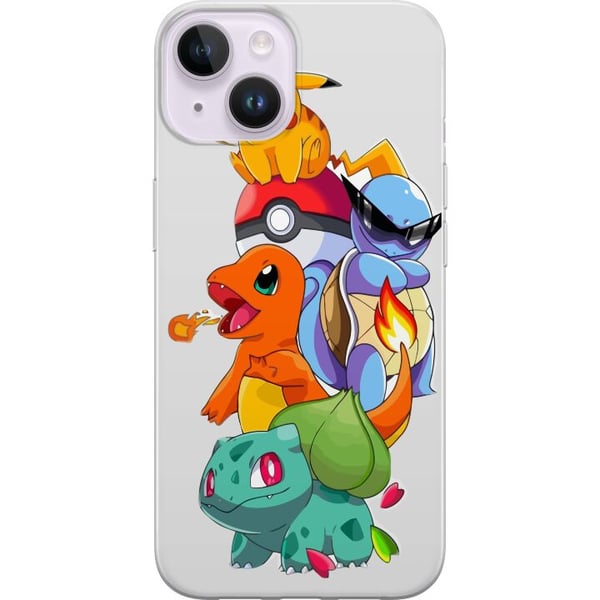 Yhteensopiva Puhelinkuori Apple iPhone 14 Plus Pokémon Pikachu Charmander Squirtle Bulbasaur – värikäs Pokémon-pinokuvitus, jossa on neljä suosittua