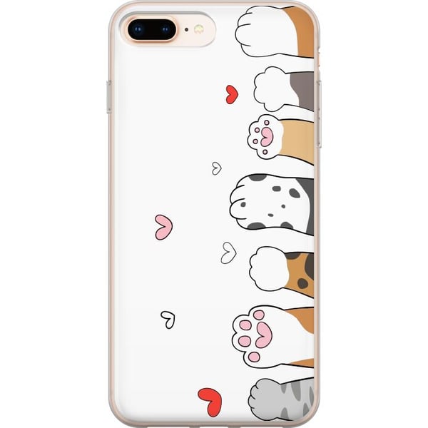 Kompatibel Mobilcover til Apple iPhone 8 Plus Søde kattepoter med hjerter på hvid baggrund, minimalistisk kawaii-motiv til dyreelskere, blødt design