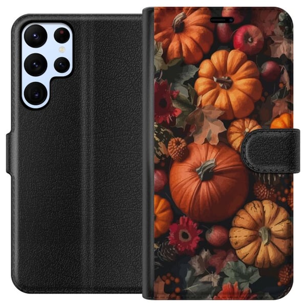 Kompatibelt Plånboksfodral till Samsung Galaxy S22 Ultra 5G Höstmotiv poster pumpkins halloween autumn harvest äpplen rustic dekor blommor fall seaso