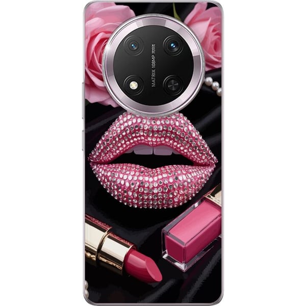 Kompatibel Mobilcover til Honor Magic7 Lite pink glitter læber makeup diamanter roser neglelak mode glamour skønhed plakat lyserøde læber kunststil