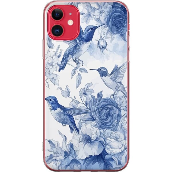 Kompatibelt Mobilskal till Apple iPhone 11 Blått mönster med fåglar och blommor retro