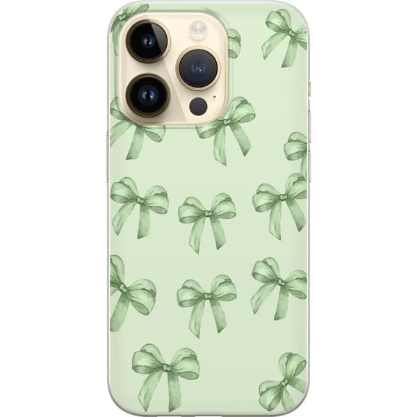 Kompatibelt Mobilskal till Apple iPhone 14 Pro Gröna rosetter mönster sött pastell bow pattern seamless gift ribbon estetiskt bakgrund motiv poster