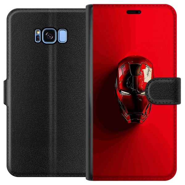Kompatibelt Plånboksfodral till Samsung Galaxy S8 Iron Man Marvel hjälm poster Avengers Tony Stark mask röd superhero retro comic illustration design