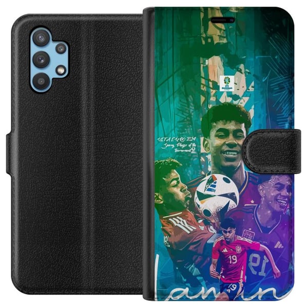 Kompatibelt Plånboksfodral till Samsung Galaxy A32 5G Lamine Yamal fotbollsmotiv med Barcelona och Spanieninspiration i färgstark stil