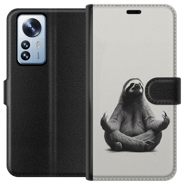 Kompatibelt Plånboksfodral till Xiaomi 12 Pro Sengångare i meditation charmig rofylld design som kombinerar humor avslappning och söt estetik i perfe