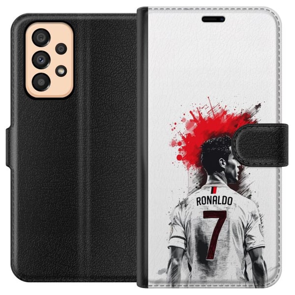 Yhteensopiva Lompakkokotelo Samsung Galaxy A33 5G Ronaldo Red Energy -aihe, jossa Cristiano Ronaldo on tyylitellyssä puna-valkoisessa designissa ja i