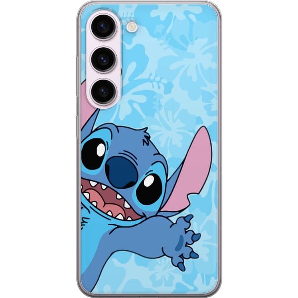 Kompatibel Mobilcover til Samsung Galaxy S23 Stitch, der rækker frem i en farverig illustration med blomstret baggrund