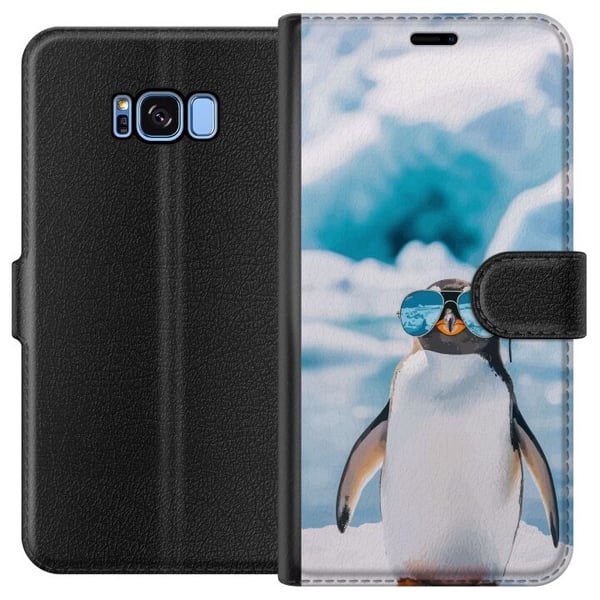 Kompatibelt Plånboksfodral till Samsung Galaxy S8 Pingvin med glasögon rolig vinterdesign humoristisk kall stil med is hav och trendig modern känsla