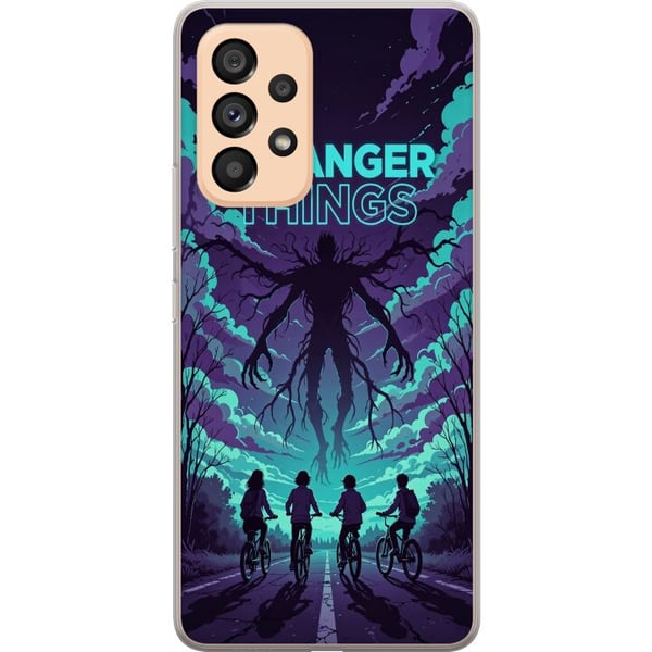 Kompatibelt Mobildeksel til Samsung Galaxy A53 5G Stranger Things-inspirert fantasyillustrasjon med mørkt monster, syklende barn og dramatisk rød him