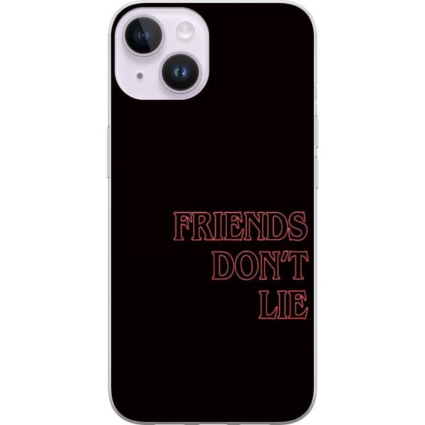 Kompatibel Mobilcover til Apple iPhone 14 Stranger Things Friends Don’t Lie – neonrødt tekstdesign med populært Stranger Things-citat fra serien