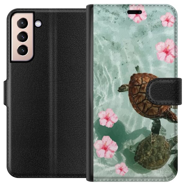 Kompatibelt Lommeboketui til Samsung Galaxy S21 Skilpadder og hibiskus tropisk design med blomster og vann rolig feriefølelse inspirert av hav og par Kompatibelt Lommeboketui til Samsung Galaxy S21 Skilpadder og hibiskus tropisk design med blomster og vann rolig feriefølelse inspirert av hav og par
