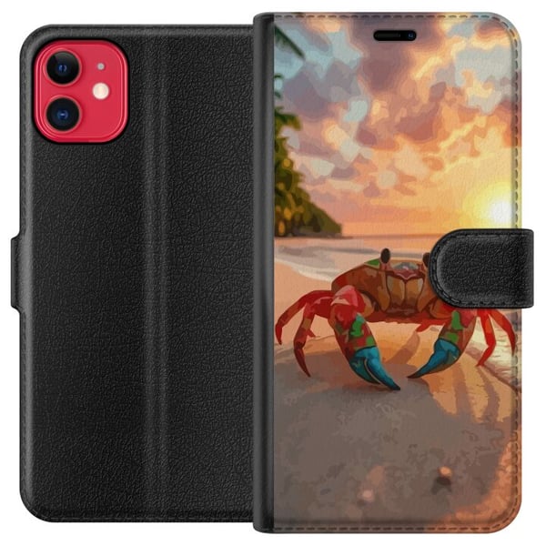 Kompatibelt Plånboksfodral till Apple iPhone 11 Tropisk strandkrabba färgglad design med solnedgång hav vågor och varm semesterkänsla inspirerad av t