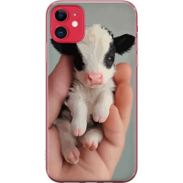 Kompatibelt Mobildeksel til Apple iPhone 11 Nyfødt liten kalv i hånden med rosa mule, myk pels og søtt uttrykk, sjarmerende naturmotiv, perfekt for d