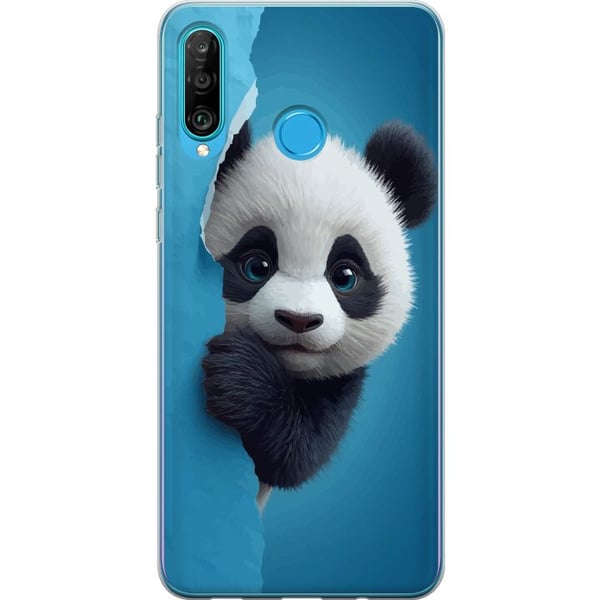 Kompatibelt Mobilskal till Huawei P30 lite Söt panda som tittar fram genom papper i mjuk 3D-illustration