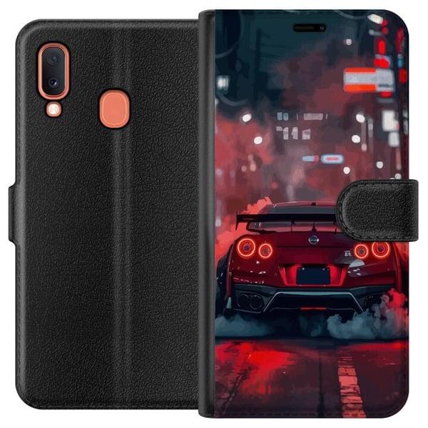 Kompatibelt Plånboksfodral till Samsung Galaxy A20e Red Sports Car Drift Racing Tuning