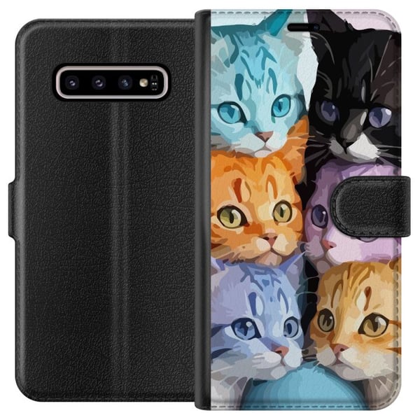 Kompatibelt Lommeboketui til Samsung Galaxy S10+ Fargerike Katter