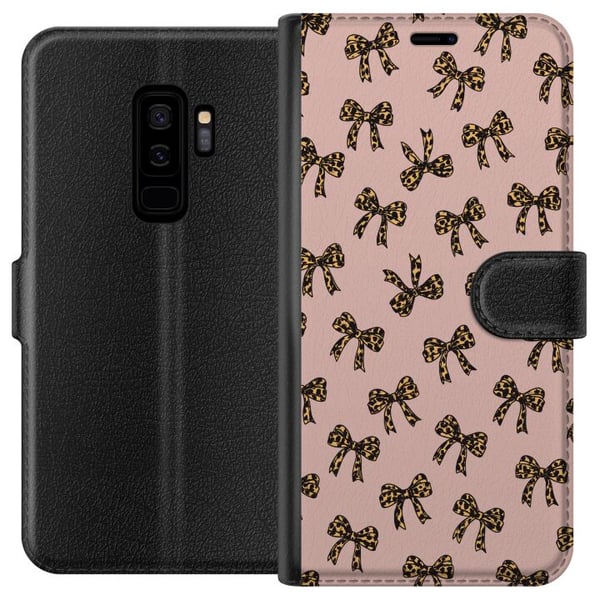 Kompatibelt Plånboksfodral till Samsung Galaxy S9+ Leopard print bows rosetter rosa bakgrund fashion girly cute retro pattern mode mönster stylish de