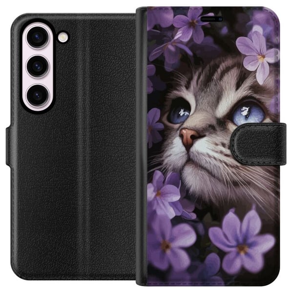 Kompatibel Tegnebogsetui til Samsung Galaxy S23 Kat og blomster