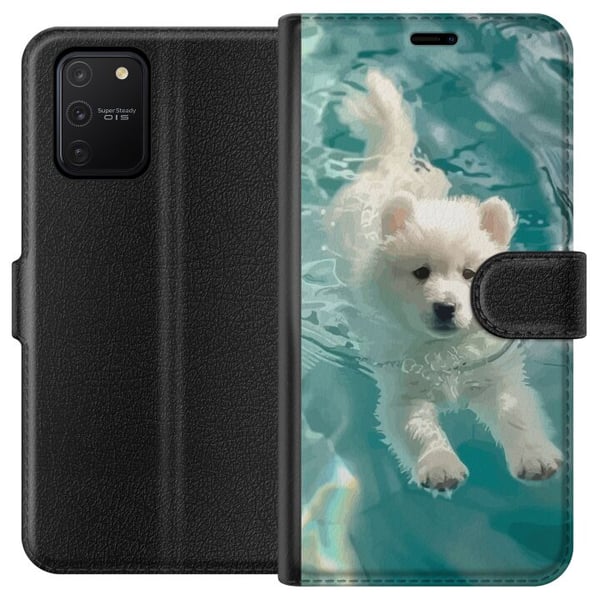 Kompatibelt Lommeboketui til Samsung Galaxy S10 Lite Hundevalp i vann hvit valp hund svømmebasseng blå turkis sommermotiv søt kjæledyrillustrasjon de Kompatibelt Lommeboketui til Samsung Galaxy S10 Lite Hundevalp i vann hvit valp hund svømmebasseng blå turkis sommermotiv søt kjæledyrillustrasjon de