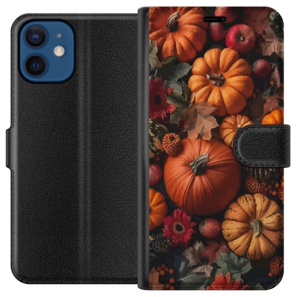 Kompatibel Tegnebogsetui til Apple iPhone 12 mini Efterårsmotiv plakat græskar halloween efterår høst æbler rustik dekor blomster efterår sæson desig