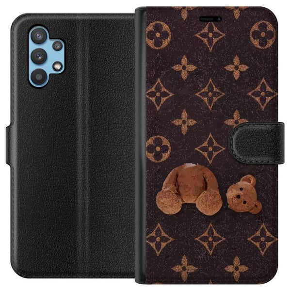 Kompatibelt Plånboksfodral till Samsung Galaxy A32 5G Grafiskt monogrammönster med isärplockad nalle i konstnärlig stil Kompatibelt Plånboksfodral till Samsung Galaxy A32 5G Grafiskt monogrammönster med isärplockad nalle i konstnärlig stil