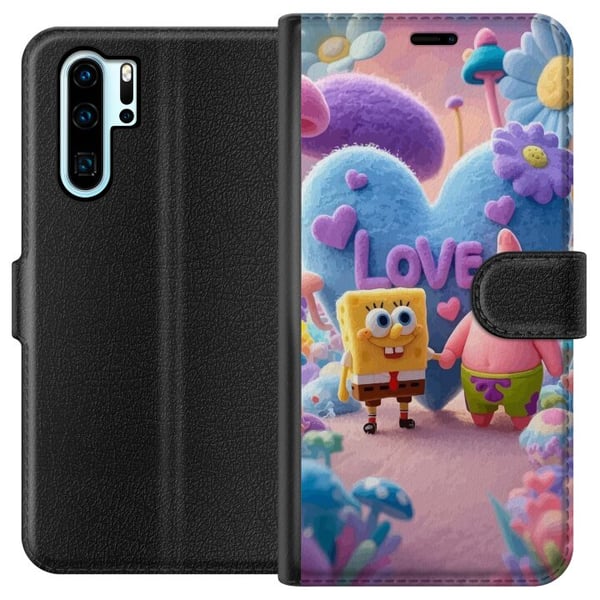 Kompatibel Tegnebogsetui til Huawei P30 Pro SvampeBob og Patrick kærlighed farverig pastelverden med hjerter blomster og venskab i ægte glædesstil