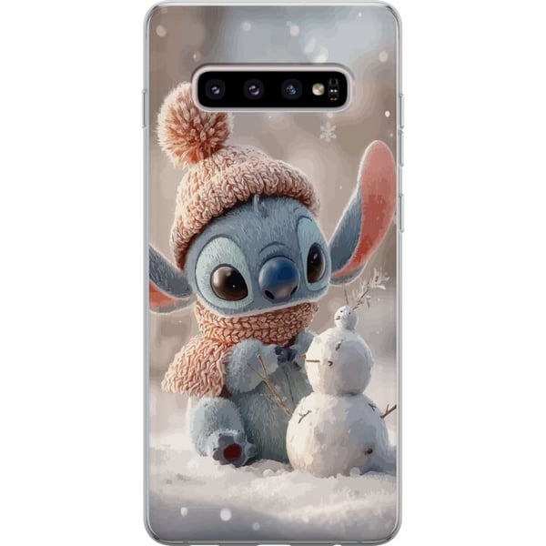 Kompatibel Mobilcover til Samsung Galaxy S10+ Stitch snemand vinter sød blå alien kawaii jul hyggelig sne sød ferie bedårende plakat