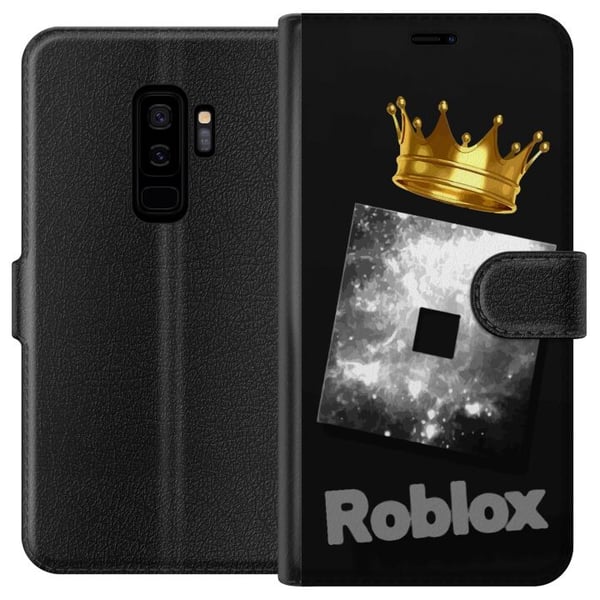 Kompatibelt Plånboksfodral till Samsung Galaxy S9+ Minimalistisk Roblox-symbol i svart och silver med gyllene krona och lyxig gamerestetik Kompatibelt Plånboksfodral till Samsung Galaxy S9+ Minimalistisk Roblox-symbol i svart och silver med gyllene krona och lyxig gamerestetik