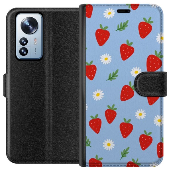Yhteensopiva Lompakkokotelo Xiaomi 12 Pro mansikat mansikat kuvio kesä kukat päivänkakkara ruotsalainen juhannus retro painatus marjasuunnittelu