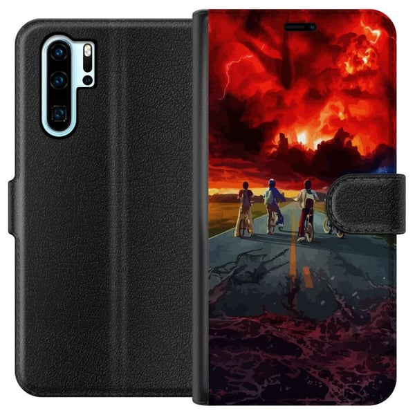 Yhteensopiva Lompakkokotelo Huawei P30 Pro Tieteisfiktion inspiroima seikkailujuliste, jossa pyöräileviä lapsia – dramaattinen taivas ja nostalginen