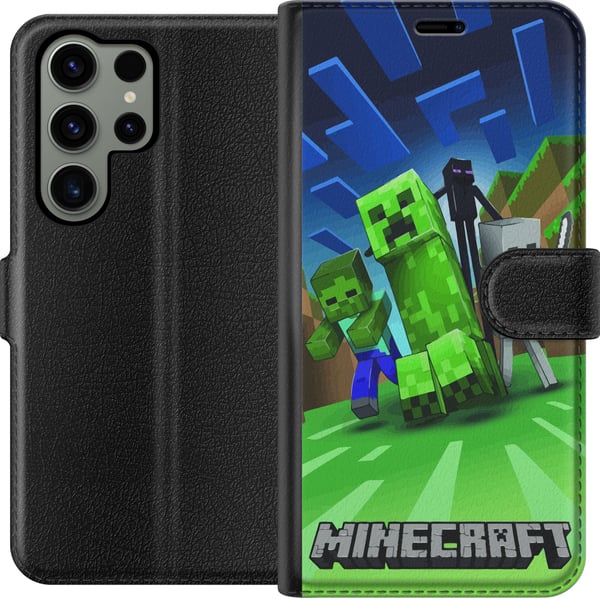 Kompatibelt Lommeboketui til Samsung Galaxy S23 Ultra Minecraft Creeper mobilskal i klassisk grön pixelstil