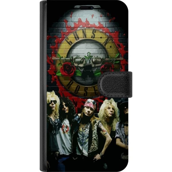 Kompatibelt Plånboksfodral till Samsung Galaxy A32 5G Guns N Roses band framför loggan klassiskt rockmotiv med äkta 80talskänsla
