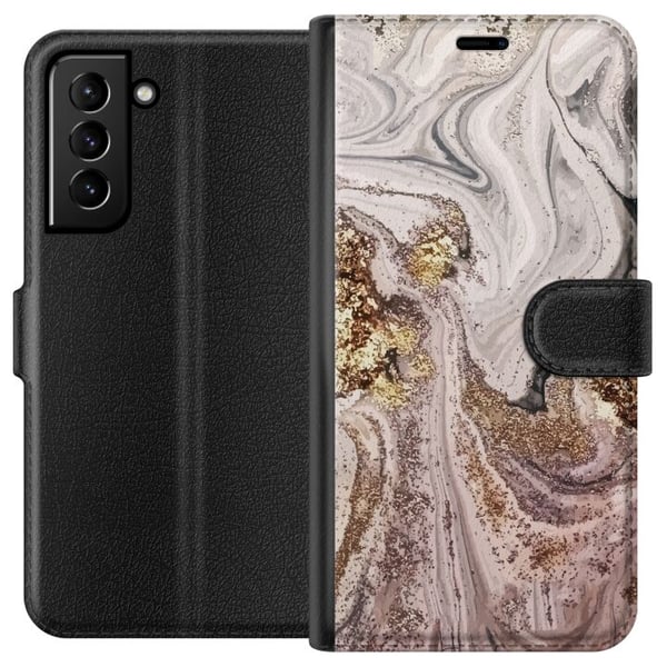 Kompatibelt Lommeboketui til Samsung Galaxy S21+ 5G Beige marmor med gullglitterstruktur, elegant design med luksuriøs følelse, perfekt for moderne s Kompatibelt Lommeboketui til Samsung Galaxy S21+ 5G Beige marmor med gullglitterstruktur, elegant design med luksuriøs følelse, perfekt for moderne s