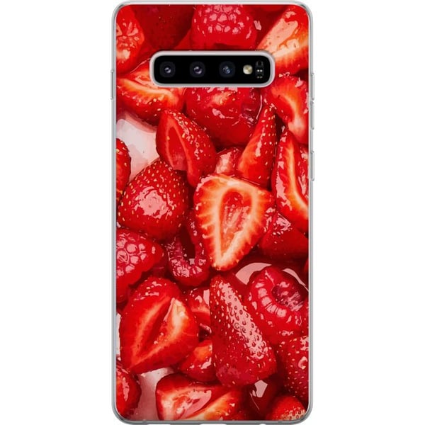 Kompatibelt Mobilskal till Samsung Galaxy S10+ Jordgubbsmönster – sött motiv med sommarkänsla