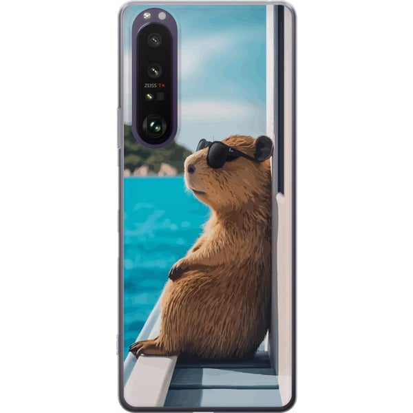 Kompatibel Mobilcover til Sony Xperia 1 III Kapybara ved havet med solbriller, humoristisk charmerende design med afslappet feriestemning