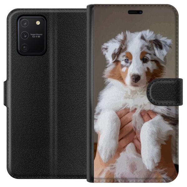 Kompatibelt Lommeboketui til Samsung Galaxy S10 Lite Hundevalp-illustrasjon – Søt, lodden valp i portrettdesign med blå øyne Kompatibelt Lommeboketui til Samsung Galaxy S10 Lite Hundevalp-illustrasjon – Søt, lodden valp i portrettdesign med blå øyne