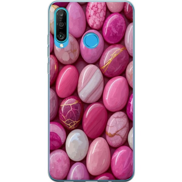 Kompatibelt Mobilskal till Huawei P30 lite Rosa marmor stenar lyxigt pastellmönster med glansig yta perfekt för modern och chic design