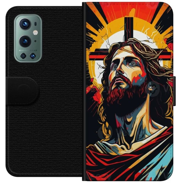 Kompatibel Tegnebogsetui til OnePlus 9 Pro Jesus & Kort - religiøst motiv med dyb symbolik