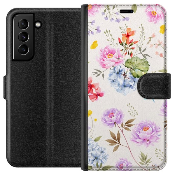 Kompatibelt Lommeboketui til Samsung Galaxy S21+ 5G Blomstret mønster med håndmalte blomster, sommerfugler og insekter i romantisk skandinavisk stil, Kompatibelt Lommeboketui til Samsung Galaxy S21+ 5G Blomstret mønster med håndmalte blomster, sommerfugler og insekter i romantisk skandinavisk stil,