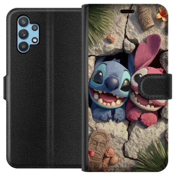 Kompatibelt Plånboksfodral till Samsung Galaxy A32 5G Stitch Angel Lilo & Stitch Motiv Disney Kärlek Seriefigur Kompatibelt Plånboksfodral till Samsung Galaxy A32 5G Stitch Angel Lilo & Stitch Motiv Disney Kärlek Seriefigur