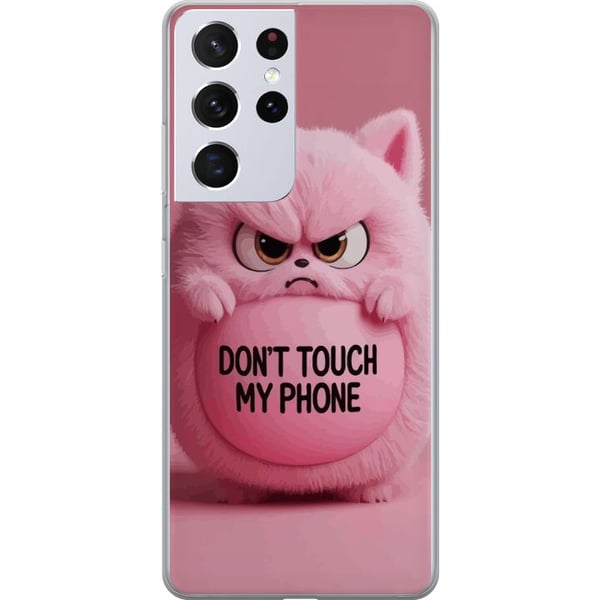 Kompatibelt Mobildeksel til Samsung Galaxy S21 Ultra 5G Humoristisk rosa katt med teksten Don’t Touch My Phone – et morsomt og trendy motiv som passe Kompatibelt Mobildeksel til Samsung Galaxy S21 Ultra 5G Humoristisk rosa katt med teksten Don’t Touch My Phone – et morsomt og trendy motiv som passe