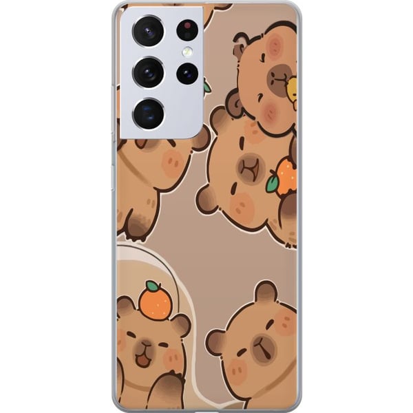 Kompatibelt Mobildeksel til Samsung Galaxy S21 Ultra 5G Gullige capybaraer i varme toner med appelsiner og glade uttrykk Kompatibelt Mobildeksel til Samsung Galaxy S21 Ultra 5G Gullige capybaraer i varme toner med appelsiner og glade uttrykk